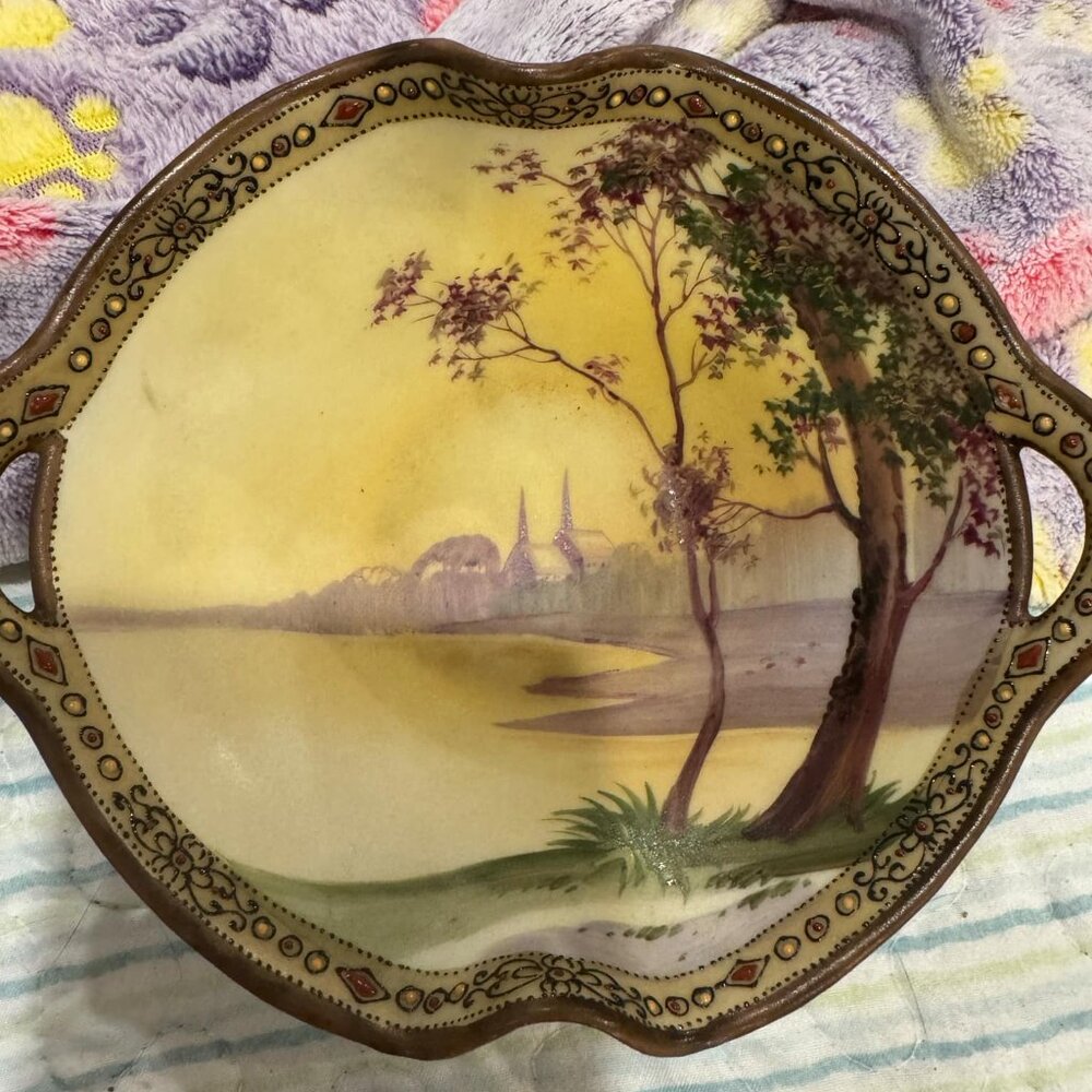 2-Handle Vintage Nippon Scenic Bowl